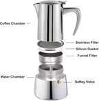 Stainless Steel Stovetop Espresso Maker – Italian Moka Pot, Induction Compatible Espresso Coffee Maker with Safety Valve (10 Cups)