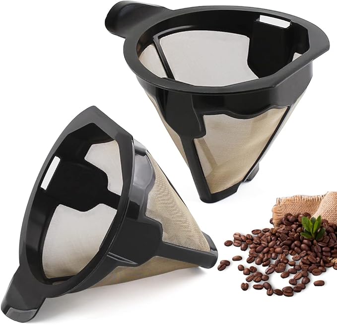 Replacement Parts 2pcs Cone Reusable Coffee Permanent Filters, Compatible with Ninja Coffee Maker CM305, CP301, CP307C,CM401