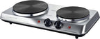OVENTE Electric Countertop Double Burner, 1700W Cooktop with 7.25" and 6.10" Cast Iron Hot Plates, Temperature Control, Portable Cooking Stove and Easy to Clean Stainless Steel Base, Silver BGS102S