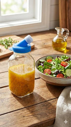kitchentoolz Orange 16oz Glass Salad Dressing Bottle – Salad Dressing Container Glass with Non-Metal Silicone Spout for Marinades, Oil, Sauce