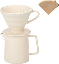 Pour Over Coffee Maker,Ceramic Coffee Maker With 40 pcs Paper Filter，15oz/450ml Pour Over Coffee Dripper (White, V02)