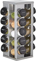 Kamenstein 20 Jar Heritage Revolving Spice Rack with Spices Included, Brushed Stainless Steel Rotating Countertop Organizer with Free Refills for 5 Years