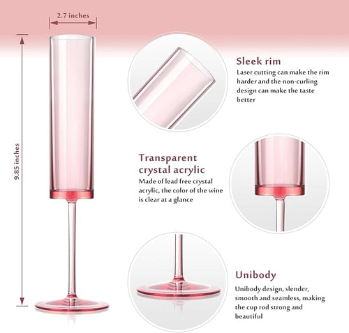 100 PCS Pink Champagne Flutes Plastic 5.4 OZ Clear Acrylic Champagne Flutes Sparkling Wine Glasses Wedding Table Decorations Reusable For Valentines Toasting Engagement Party Supplies