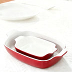 Domini Casserole Dishes for Oven, Ceramic Baking Dishes for Oven Set of 2, Lasagna Pan Deep, Baking Pan Set Square Casserole Dish Set with Handles for Baking, Pattern Red(13.6+9inch) Christmas