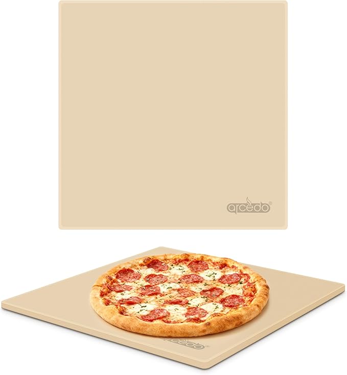 Arcedo Pizza Stone for Oven and Grill 13 Inch, Baking Stones for Bread Thermal Shock Resistant 13x13 Square Pizza Grilling Pans Replacement with PE Scraper