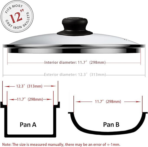 12 Inch Pan Lid - Glass Lids For Lodge 12" Cast Iron Skillet, Frying Pan, Wok, Pot Fry Pan And Dutch Ovens - Designed With Steam Vent Hole