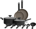 bella 12 Piece Cookware Set with EverGood™ Ceramic Nonstick Coating, Dishwasher & Oven Safe, All Stovetops Compatible, Tempered Glass Lids and Cool Touch Handles, Black