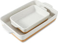 Ceramic Baking Casserole Dish with Handles, Large 9x13 inch Pan and Middle Baking Pan - Porcelain Serving Bakeware Set (Farmhouse White)