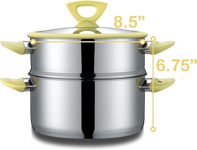 CONCORD 3 Quart Stainless Steel 3 Piece Steamer Cookware Set. Features 2 Quart Veggie Steamer and 3 Quart Cooking Pot with tempered glass lid and silicone handles (INDUCTION COMPATIBLE)
