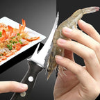 ibasenice Shrimp Line Peeler and Cutter with Wood Handle, Stainless Steel Seafood Deveining Tool for Shelling Shrimp and Cleaning Fish Maw, Kitchen Specialty Gadget for Seafood Preparation