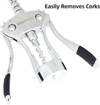 Wing Corkscrew Wine Opener, Premium Zinc Alloy Manual Bottle Opener, Heavy Duty Multifunctional Tool for Kitchen, Bar, Restaurant & Waiters (Aesthetic Silver)