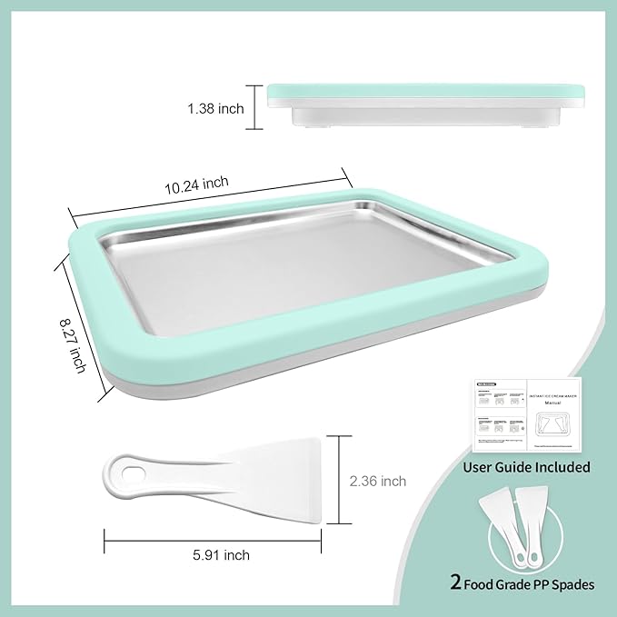 Rolled Ice Cream Maker, Instant Ice Cream Maker, Instant Gelato Pan/Roll, Homemade DIY for Fun Parent-Child Activities Families Mint Green