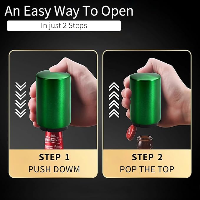 Premium Beer Bottle Opener Stainless Steel Automatic Bottle Opener Push Down No Damage Quick to Open Small Portable Bottle Cap Openers for Home Bars Picnic Camping Hiking