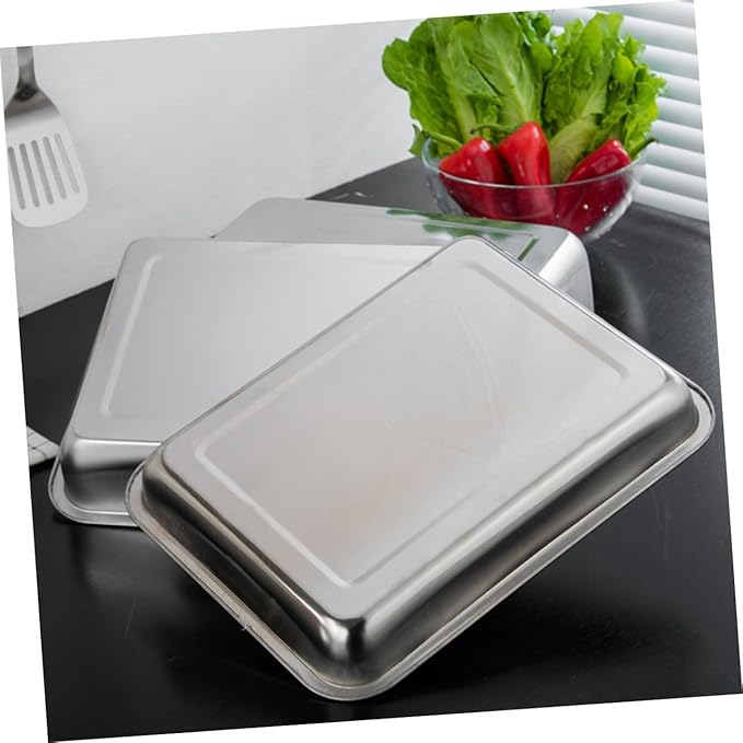 1Pc Multifunctional Stainless Steel Rectangular Plate Rustproof BBQ Plate for Toaster Oven Cookware