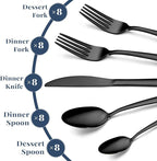 Hunnycook Silverware Set - 40PCS Stainless Steel Silverware Set for 8, Includes Forks Spoons and Knives, Utensil Sets for Home Kitchen Restaurant, Dishwasher Safe, Black