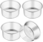 TeamFar 4 Inch Cake Pan Set of 4, Stainless Steel Mini Round Layer Cake Baking Pans Tins Set, For Baking Steaming Serving, Healthy & Sturdy, Mirror Finish & Dishwasher Safe