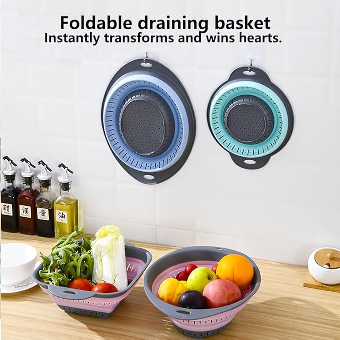Collapsible Colander and Strainer,Silicone Strainer Colanders & Food Strainers,for Vegetable and Fruit, Kitchen Essentials (2, Pink, 2.5L+2.5L)