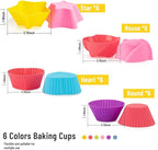 Silicone Cupcake Liners for Baking, 24Pcs Reusable Muffin Cups Greaseproof Muffin Liners Nonstick Baking Molds with Round, Stars, Heart, Flowers Shape for Kids