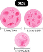 3Pcs Ocean Theme Cake Decorations Kit, Fondant Silicone Molds Set for Seashell, Starfish, Conch, Coral - For Candy, Chocolate, Clay, Resin Crafts