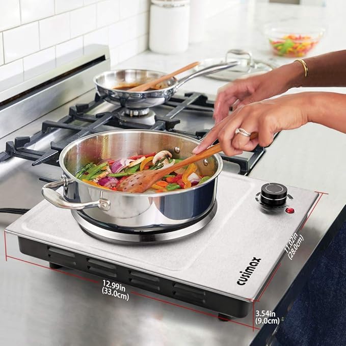 CUSIMAX Electric Hot Plates, 1500W Single Burner, Hot Plate for Cooking Electric Burner, Portable Countertop Burner, 7.4 "Stainless Steel Embedde Burner, For Home/Office/RV/Camp, Easy to Clean