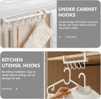 Zerodeko Cabinet Kitchen Utensil Hooks 5pcs Heavy Duty White Storage Rack Hanging Multi-Function Holder for Cabinet and Towel Organization