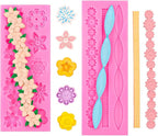 Baroque Silicone Molds Baroque Style Curlicues Scroll Lace Fondant Silicone Mold Scroll silicone Baroque Mold Relief Flower Lace Mould for Wedding Birthday Cake Decoration (Scalloped Wave 2)