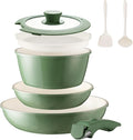 BECIGAR 8PCS Ceramic Cookware,Nonstick Ceramic Pan, Removable Handle Pots and Pans Set, Stackable Set, Nonstick Pan Pots and Pans Set Non Stick pot (Green)