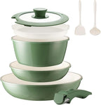 BECIGAR 8PCS Ceramic Cookware,Nonstick Ceramic Pan, Removable Handle Pots and Pans Set, Stackable Set, Nonstick Pan Pots and Pans Set Non Stick pot (Green)