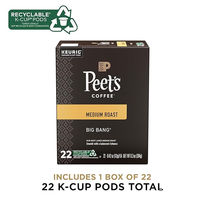 Peet's Coffee K-Cup Coffee Pods for Keurig Brewers, Medium Roast, Pods, Big Bang, 22 Count (Pack of 1)