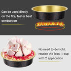 Beasea 100 Pack 4” Mini Pans with Lids, 8oz Disposable Aluminum Baking Foil Tins Round Small Dark Red Spot Container for Individual Cupcake Dessert Muffin Ramekin Cheesecake Quiche Oven Dishes