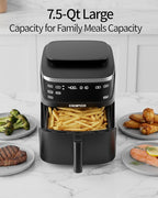 Steam Air Fryer, Self Cleaning Smart Air Fryers, with Visible Window, 1700W High Power Airfryer, 7.5 QT for Family of 4-6, Whisper Quiet Technology, 12-in-1Presets, Dishwasher Safe Non Stick Basket