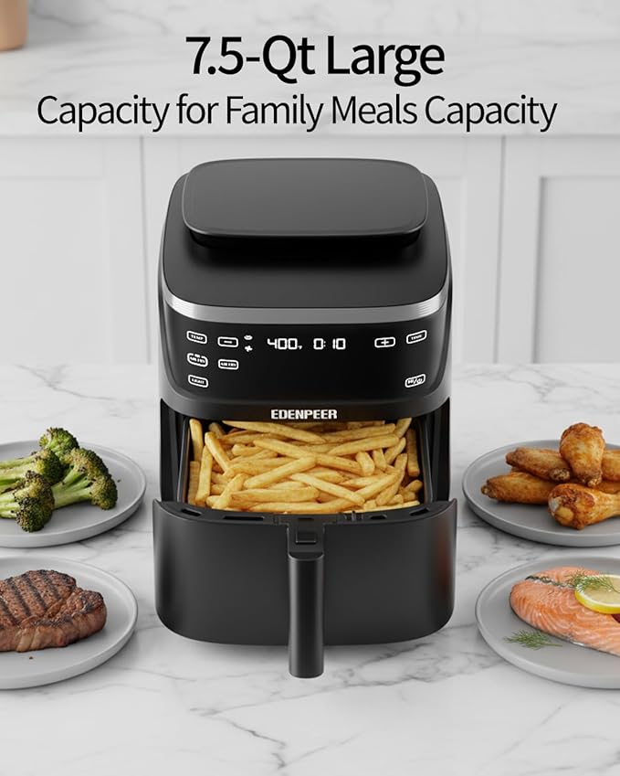 Steam Air Fryer, Self Cleaning Smart Air Fryers, with Visible Window, 1700W High Power Airfryer, 7.5 QT for Family of 4-6, Whisper Quiet Technology, 12-in-1Presets, Dishwasher Safe Non Stick Basket
