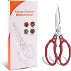 CGBE Kitchen Scissors All Purpose Heavy Duty, Ultra Sharp Stainless Steel Kitchen Shears Dishwasher Safe, Cooking Shears for Chicken, Poultry, Fish, Meat, Herbs & Grapes with Non-Slip Grips (Red)
