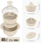 48oz Platinum Silicone 3 Compartmented Microwave Steamer Pot with Handle & Lid - Korean 100% Food-Grade Steamer Bowl, Heat-Resistant Cooker with Steam Holes, Easy Clean, Dishwasher Safe, Ivory