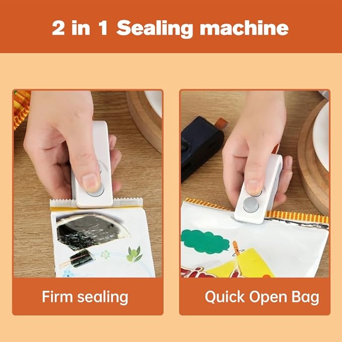 Mini Bag Sealer, 2026 New 2 in 1 Magnetic Food Sealer, USB Rechargeable Chip Bag Sealer Heat Seal Tool, Portable Handheld Snack Sealer Bag Sealing Machine for Snacks and Vegetables (Black)