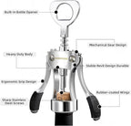 Wing Corkscrew Wine Opener, Premium Zinc Alloy Manual Bottle Opener, Heavy Duty Multifunctional Tool for Kitchen, Bar, Restaurant & Waiters (Polished Silver)