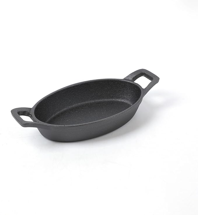 HAWOK Cast Iron Mini Oval Serving Dish, 6.1 inchx 3.85 inch, 8oz, Pre-seasoned