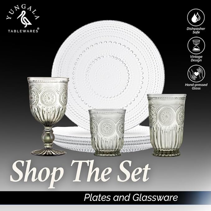Yungala Smokey Black Wine Glasses Set of 6 Vintage Hobnail Goblets 10 oz Dishwasher Safe