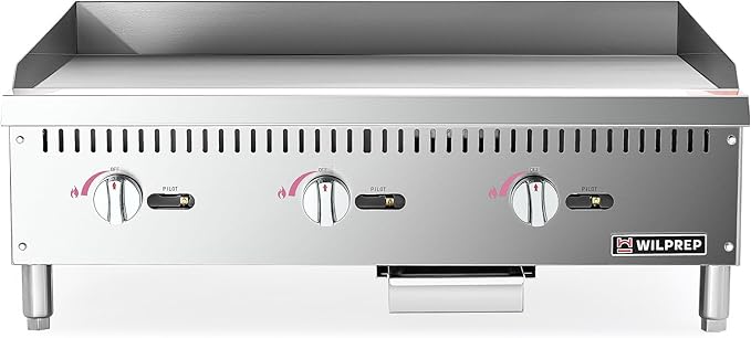 WILPREP Commercial Gas Griddle, 36 in. Gas Countertop Griddle with 3 30000 BTU U-Shaped Burners, NG LPG Compatible Flat Top Grill Hot Plate with Independent Knob Controls for Home Commercial Kitchen