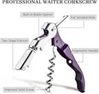 HYZ 2-Pack Wine Opener Waiter Corkscrew, Professional Wine Key for Servers, Bartender with Foil Cutter, Manual Wine Bottle Opener Double Hinged (Plum)