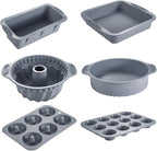 Nonstick Silicone Bakeware Set, 6 set Baking Cake Pan, Economical BPA Free Heat Resistant Bakeware Tools for DIY Loaf Bread Cheesecake Pizza Cupcake Muffin (Gray)