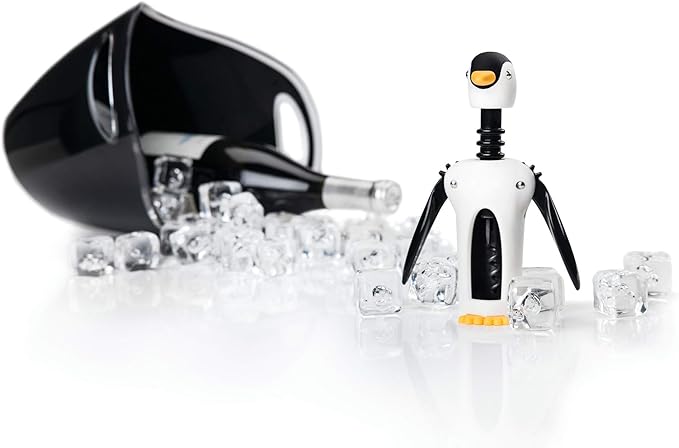 True Zoo Kingsley the Penguin Corkscrew Wine Opener, Winged Design with Easy Grip Soft Touch Wings, Stainless Steel and Plastic with Sharp Screw for Wine Bottles, Home Bar, Kitchen, Novelty Gifts