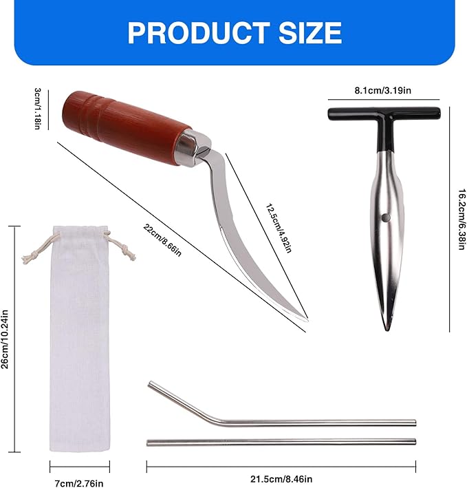 Coconut Opener Tool Set with Straws, Stainless Steel Straw Hole Punch and Coconut Meat Remover Scraper