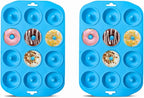 2pcs Silicone Donut Pan, 12 Holes Mini Donuts Mold Heat Resistant, Silicone Donut Molds for baking, Mini Baking Mold for baking delicious donuts, Non-stick Bottom, Easy to Clean