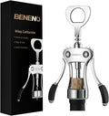 Beneno Wine Opener, Zinc Alloy Premium Wing Corkscrew with Multifunctional Bottles Opener, Sharp Wine Corkscrew with Ergonomic Non-Slip Wing Handle, Silver