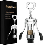 Beneno Wine Opener, Zinc Alloy Premium Wing Corkscrew with Multifunctional Bottles Opener, Sharp Wine Corkscrew with Ergonomic Non-Slip Wing Handle, Silver