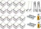 16-Piece Stainless Steel Ice Cubes, Whiskey Stones, Reusable Wine Stones, Silver, Drink Accessory, Bar Tool Set