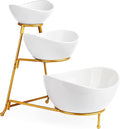 LAUCHUH 3 Tier Serving Stand Serving Dishes for Entertaining Porcelain Oval Bowl Set Tiered Serving Tray for Fruit, Vegetable, Nuts, Salad, Chip Dip Bowl Set for Easter, Mother's Day, Gold
