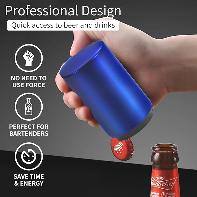 2PCS Destapador De Cerveza Automatic Beer Bottle Opener With Magnetic Cap, Stainless Steel One-Handed Lid Opening Spring Loaded Push&Pop for Kitchen Home Bar Gift