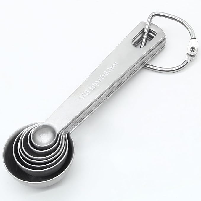 Luomorgo 7 Pcs/Set Measuring Spoons Set, Stainless Steel Measuring Spoons & Tablespoons, 1/8 tsp, 1/4 tsp, 1/2 tsp, 3/4 tsp, 1 tsp, 1/2 tbsp, 1 tbsp for Measuring Dry and Liquid Ingredients